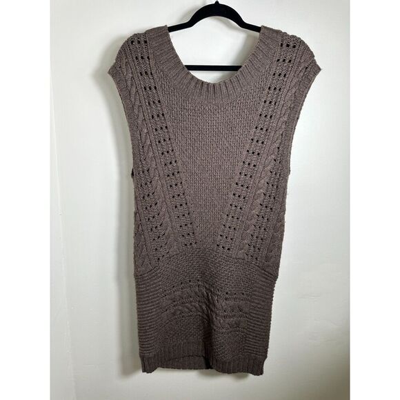 Free People Brown Sleeveless Cable Knit Sweater Dress Wool Blend Size Medium - Picture 3 of 4